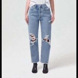 Agolde Organic Cotton Distressed Blown Out Knees 90S Mid Rise Loose Fit Size 23